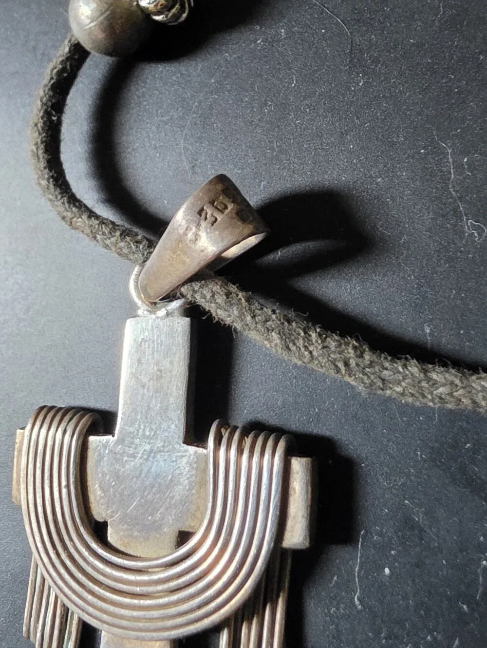 Vintage Sterling Silver Jesus Crucifix On Leather Cord